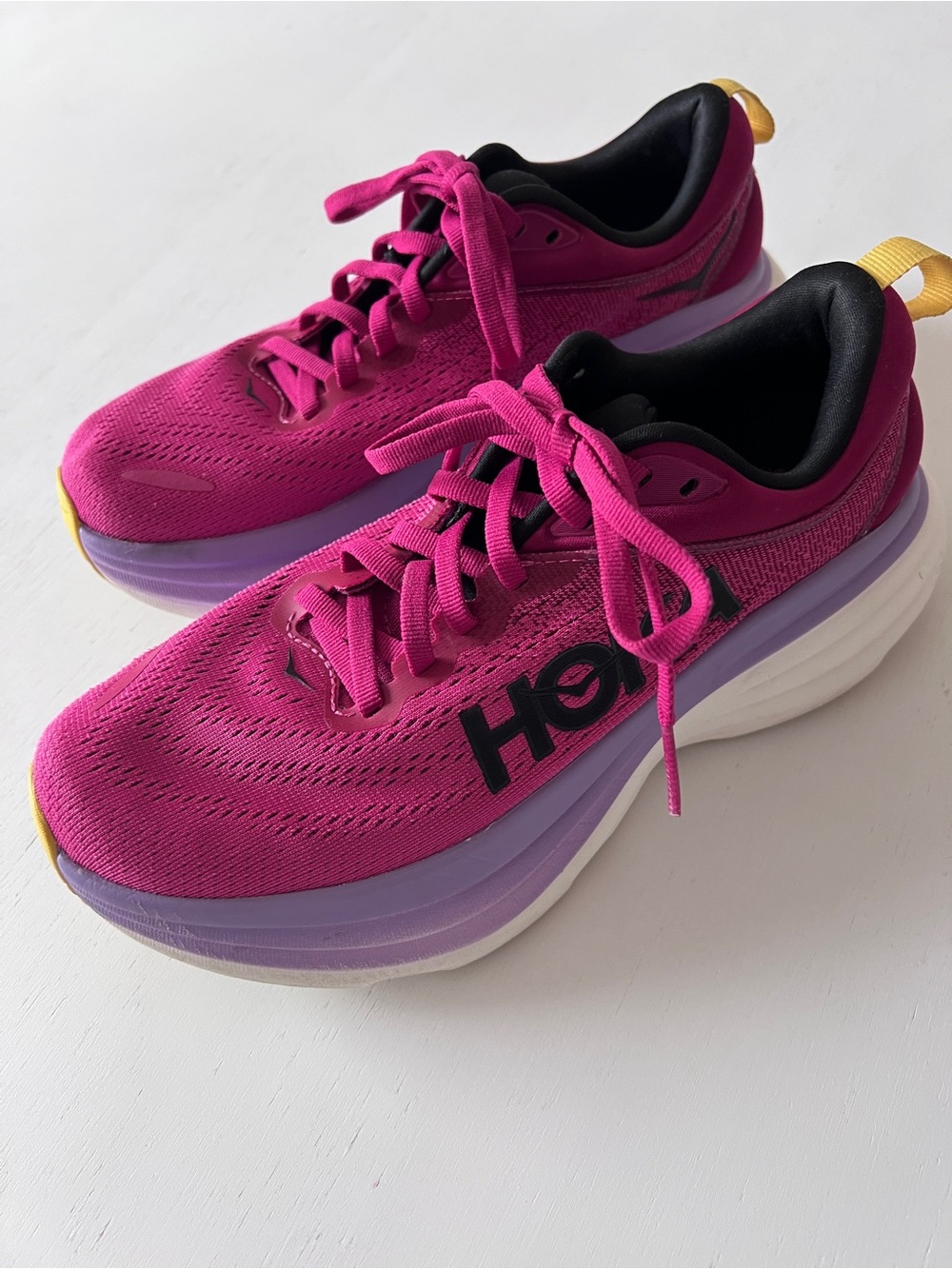 HOKA Bondi 8 Max Cushion Running Shoes - Cherries Jubilee / Pink Yarrow - Sz 6.5